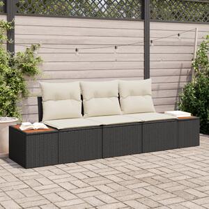 Kerti Kanapé Szett 3 pcs Fekete és krémszínű Poli rattan