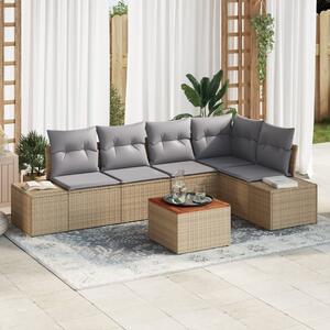 Kerti Kanapé Szett 6 pcs Beige és Világosszürke polirattan