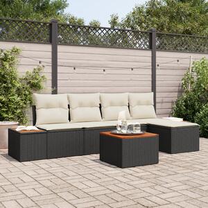 Kerti Kanapé Szett párnával 6 pcs Fekete és Krém Polyrattan