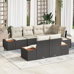 Kerti Kanapé Szett párnával 7 pcs Fekete és Krém Polyrattan