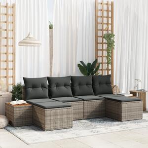 Kerti Kanapé Szett párnával 6 pcs Szürke Poly Rattan