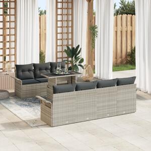 Kerti Kanapé Szett párnával 8 pcs Világosszürke Poly Rattan