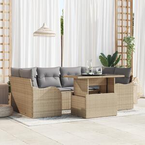 Kerti Kanapé Szett párnával tárolóval 7 pcs Bézs Poly Rattan