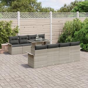 Kerti Kanapé Szett párnával 9 pcs Világosszürke Poli rattan