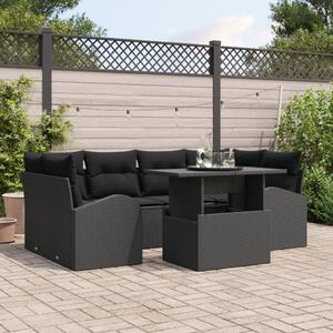 Kerti Kanapé Szett párnával tárolóval 7 pcs Fekete Poly Rattan