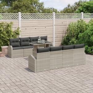 Kerti Kanapé Szett párnával 9 pcs Világosszürke Poly Rattan