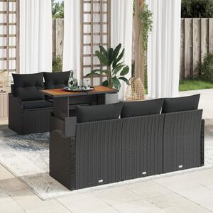Kerti Kanapé Szett tárolóval 6 pcs Fekete Poli rattan