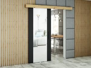 Tolóajtó tükörrel LORETA 2 - 90 cm, fekete / kézműves tölgy
