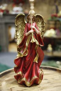 Piros-arany angyal figura, trombitával 38cm
