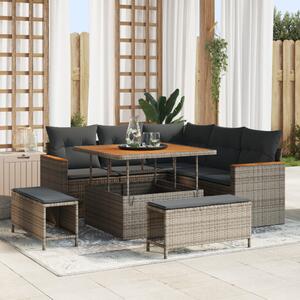 Kerti Kanapé Szett párnával 8 pcs Szürke Poli rattan