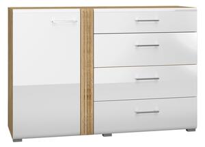 ALIZA kombinált fiókos komód - szélesség 134 cm, castello tölgy / fehér