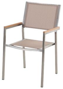 Hatszemélyes szürke gránit étkezőasztal bézs textilén székekkel GROSSETO