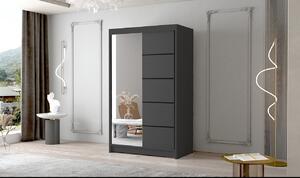 NICA kétajtós gardróbszekrény tükörrel - 120 cm széles, fekete