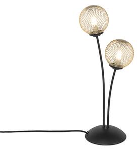 Modern asztali lámpa fekete, arany 2 lámpával - Athén huzal