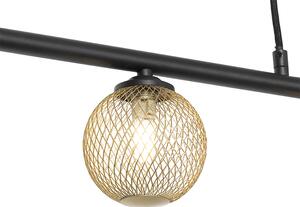 Modern függesztett lámpa, fekete, arany, 100 cm, 5 lámpa - Athén huzal
