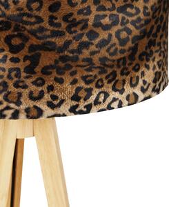 Modern állólámpa fa szövet leopárd árnyék 50 cm - Tripod Classic
