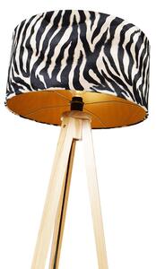 Fa állólámpa fa szövet zebra árnyalattal 50 cm - Tripod Classic