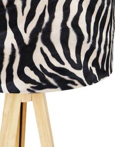 Fa állólámpa fa szövet zebra árnyalattal 50 cm - Tripod Classic