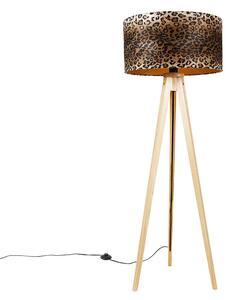 Modern állólámpa fa szövet leopárd árnyék 50 cm - Tripod Classic