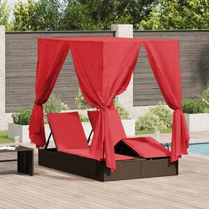 VidaXL Dupla napozóágy Állítható Piros 205 x 129 x 200 cm polirattan