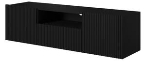 Nicole 150 cm fali TV-szekrény, nyitott polccal - fekete / matt fekete