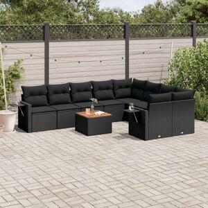 VidaXL 10 részes fekete polyrattan kerti ülőgarnitúra párnákkal