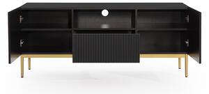 Nicole 150 cm-es TV-szekrény nyitott polccal - matt fekete / arany lábak