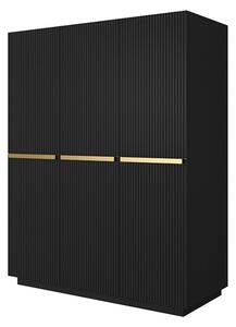 Nicole 150 cm-es szekrény fiókokkal - matt fekete / arany fogantyúk