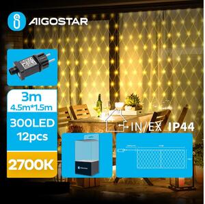 Aigostar B.V. Aigostar - LED Karácsonyi kültéri lánc 300xLED/8 funkció 7,5x1,5m IP44 meleg fehér AI0498