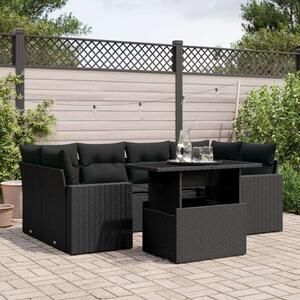 VidaXL 7 részes fekete polyrattan kerti ülőgarnitúra párnával