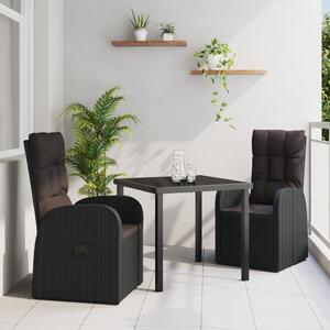 Kert étkező szett párnával 3 pcs Fekete polirattan