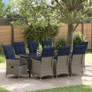 VidaXL Asztal és szék szett párnával 9 pcs Szürke PE Rattan