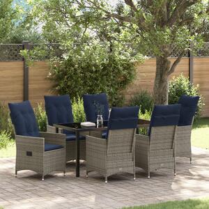 Asztal és szék szett párnával 7 pcs Szürke PE Rattan
