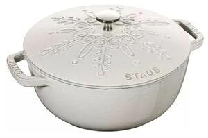 STAUB Cocotte Ronde Öntöttvas főzőedény, zománcozott, 24 cm/3,6 l, "snowflake" tört fehér (fehér szarvasgomba)(45)