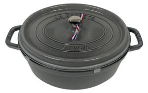 STAUB Öntöttvas Cocotte Ovale főzőedény, zománcozott, 31 cm/5,4 liter, Grafitszürke/38/