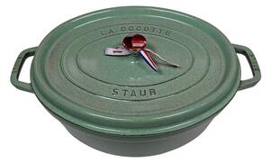 STAUB Öntöttvas főzőedény, zománcozott, 33 cm/6,7 liter, Cocotte Ovale ovális, zsálya (sauge) (117)