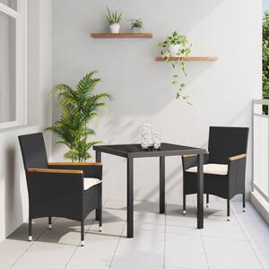 Kert étkező szett párnával 3 pcs Fekete polirattan