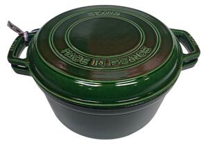 STAUB Öntöttvas főző és grill edény, zománcozott, 28 cm/6,09 liter, Cocotte Braise and grill kerek, bazsalikomzöld (107)