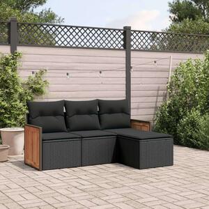 VidaXL 4 részes fekete polyrattan kerti ülőgarnitúra párnákkal