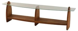 Hanah Home TV szekrény nappaliba 160x35x45 cm, 100% biztonsági üveg polcokkal, 100% tömör fenyő váz, átlátszó gesztenye szín - Ellenőrzött A · Re-Bloom