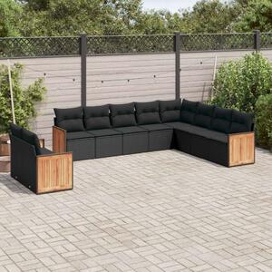 VidaXL 10 részes fekete polyrattan kerti ülőgarnitúra párnákkal