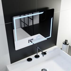 LED Tükör, Téglalap alakú, 80x60 cm, Rayonnement MotionGlow Marcello, páramentesítő rendszer, óra és hőmérő, dimmelhető