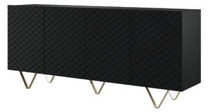 SCALIA 190 4D négyajtós szekrény - matt fekete / arany lábak