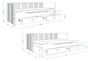 HERMES kihúzható ágy matracokkal 80x200 - szürke