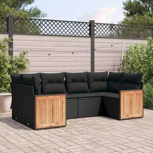 VidaXL 6 részes fekete polyrattan kerti ülőgarnitúra párnákkal