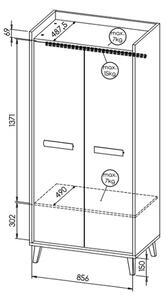 DOBSON gardrób 90 cm - riviéra tölgy / fehér / antracit