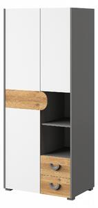 EDENTON gardróbszekrény 80 cm fiókokkal - nash tölgy / grafit / fehér
