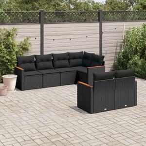 VidaXL 7 részes fekete polyrattan kerti ülőgarnitúra párnával
