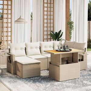 Polyrattan Kerti Ülőgarnitúra - 7 részes - Bézs