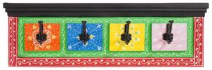 Falra akasztható kabátakasztó 4 akasztóval 80x25x2 cm Szilárd fa Mangó és MDF